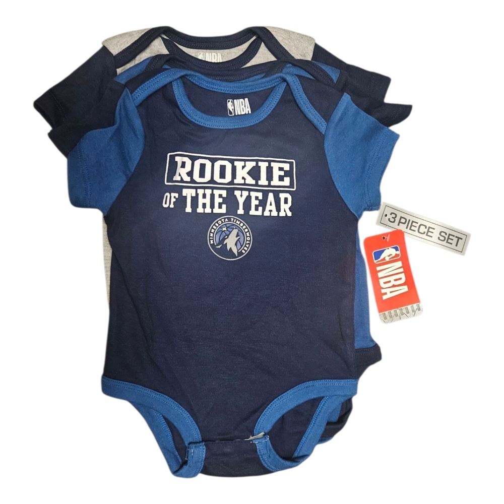 Minnesota Timberwolves NBA Basketball Set Of 3 Bodysuits Size 12M Blue Gray